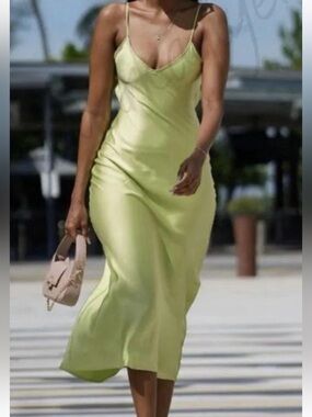 Zara Lime Green Slip Maxi Dress